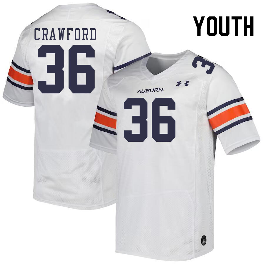 Youth #36 Jay Crawford Auburn Tigers College Football Jerseys Stitched-White